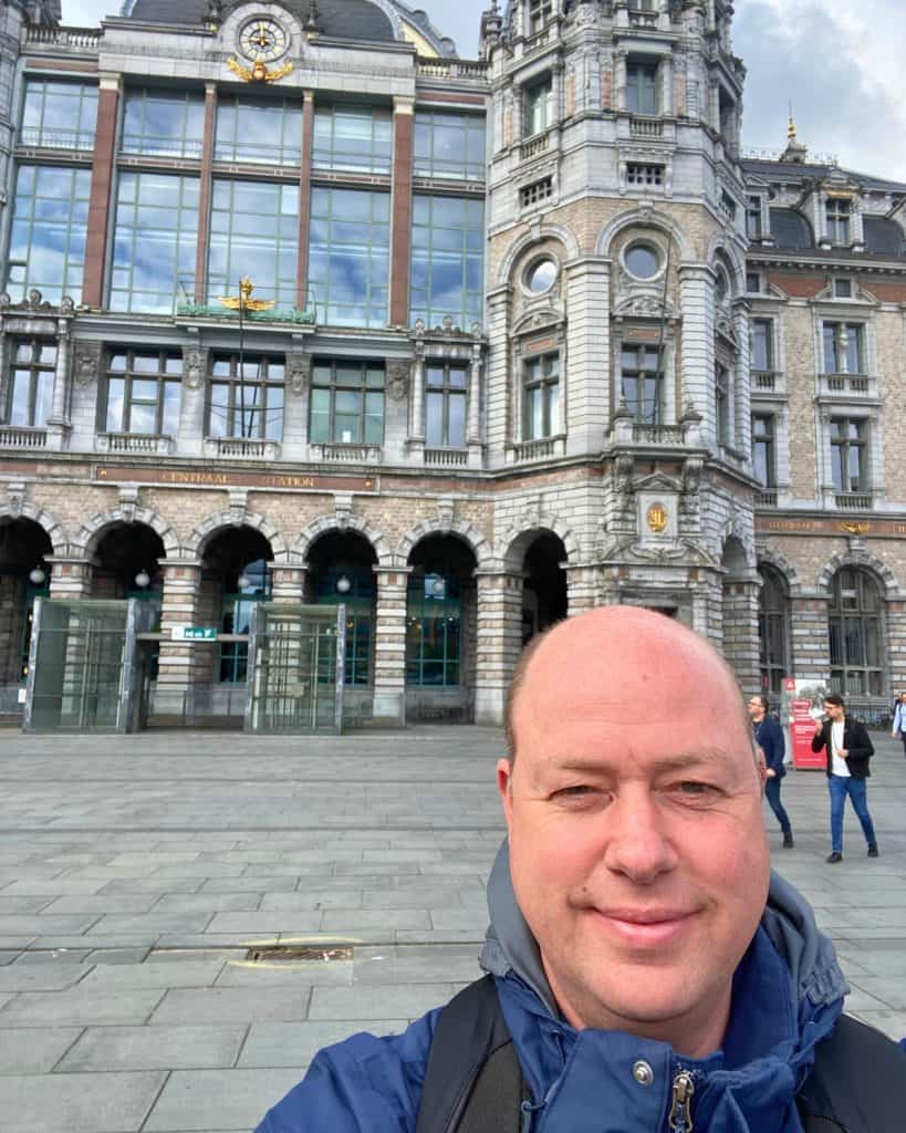 Me infront of Antwerp Central Station, just arrived from Amsterdam.