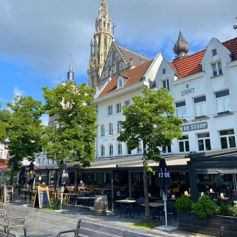 Beautiful square in Antwerp, an easy day trip from Amsterdam.