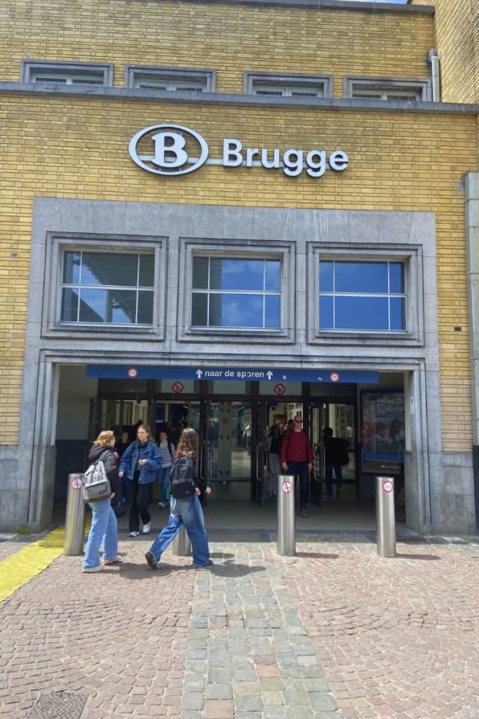 Train station facade at Bruges station, Belgium.