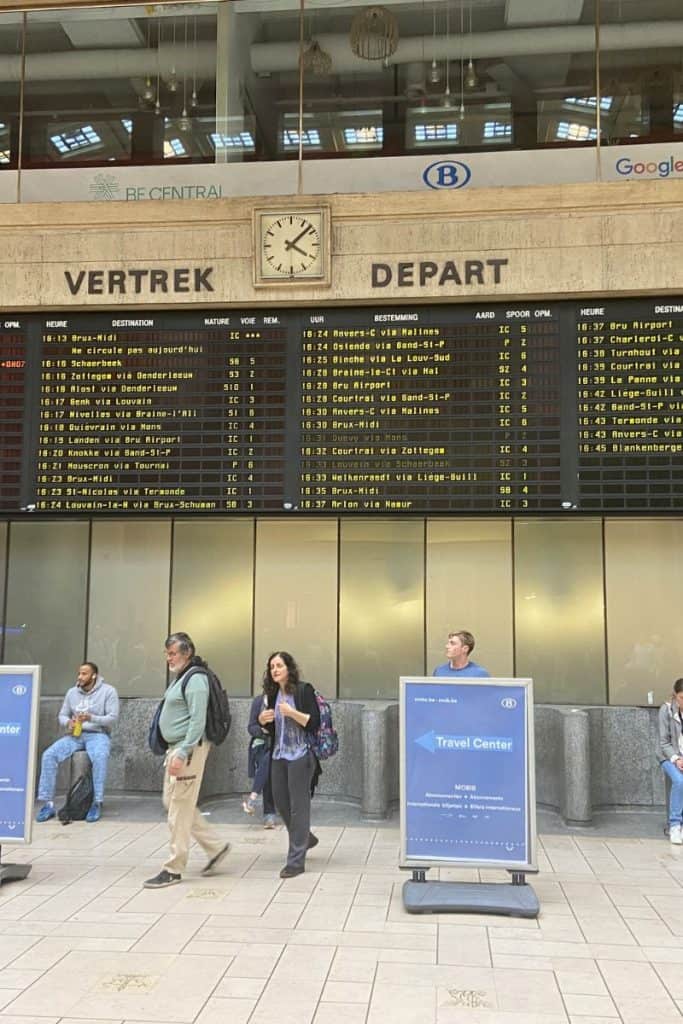 Departure screen at Brussels train station.