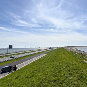Driving on the Afsluitdijk in the Netherlands.