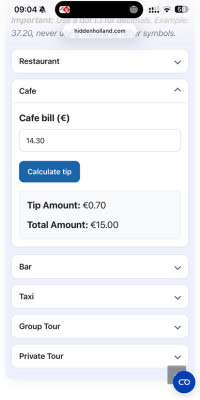Example of the Hidden Holland tipping calculator used on a mobile phone.