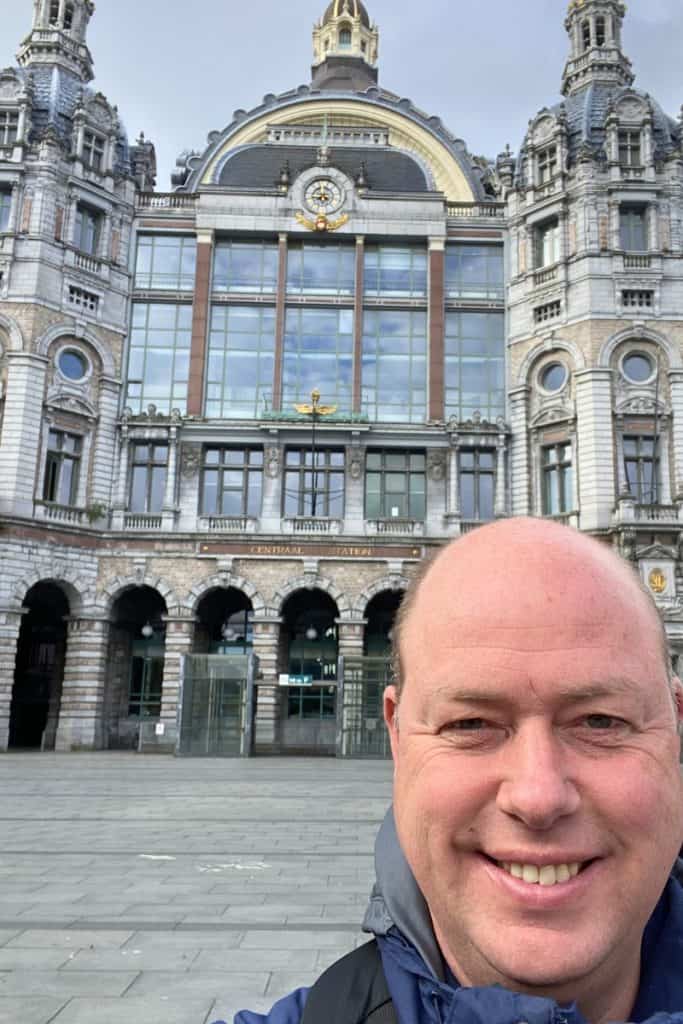 Gerrit in front of Antwerp central station.