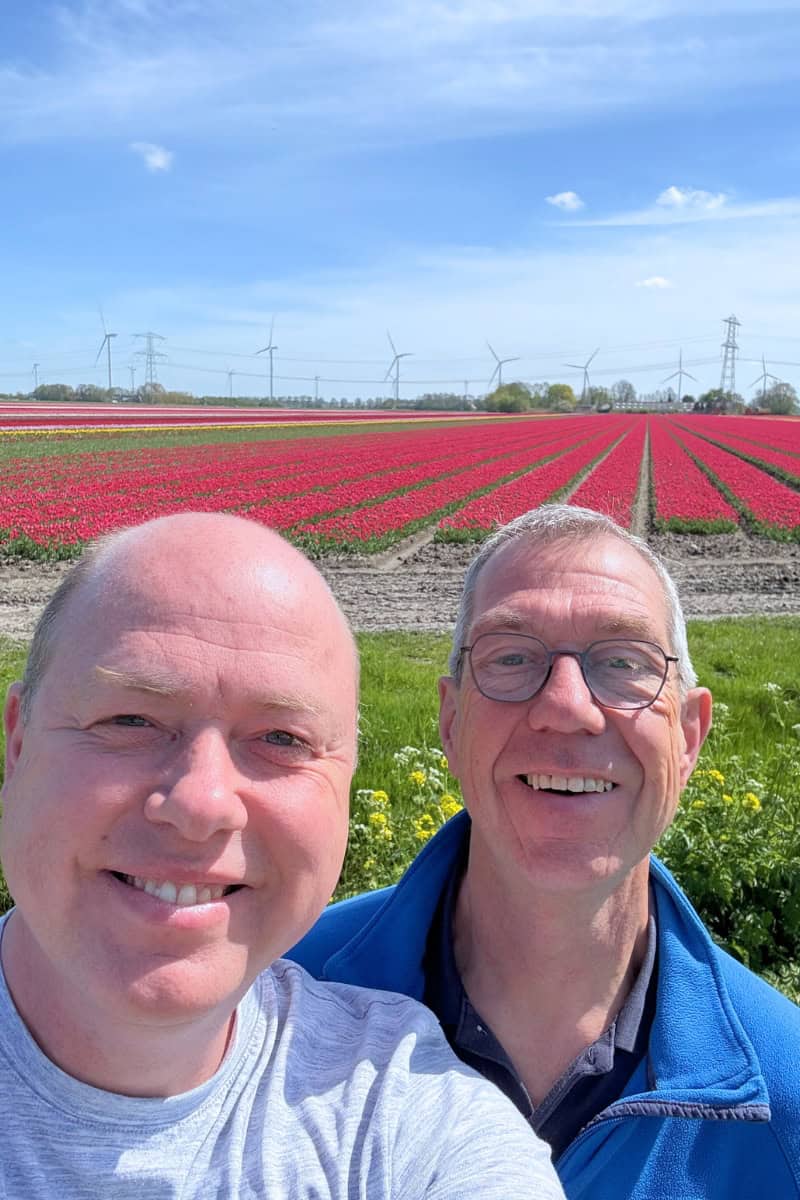 Herman and Gerrit in the Dutch tulip fields.