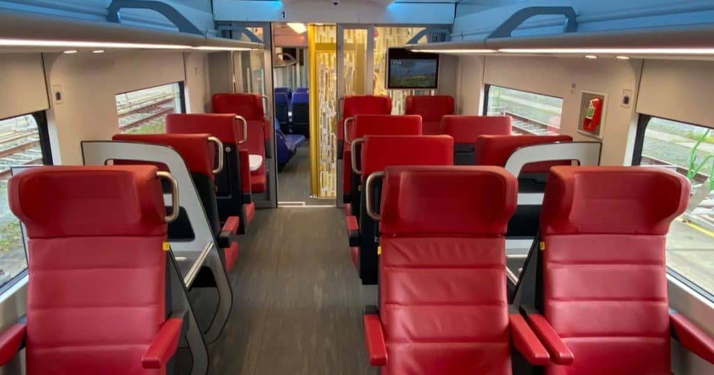 inside-dutch-train-first-class First class seats on Dutch trains.