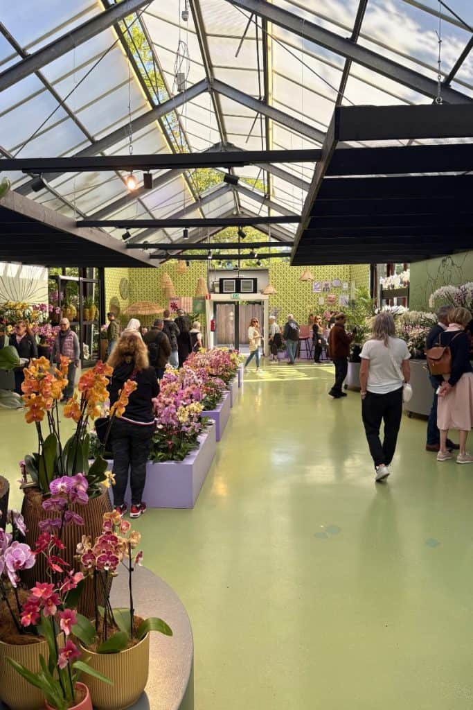 Keukenhof garden indoor pavilion with orchids display.