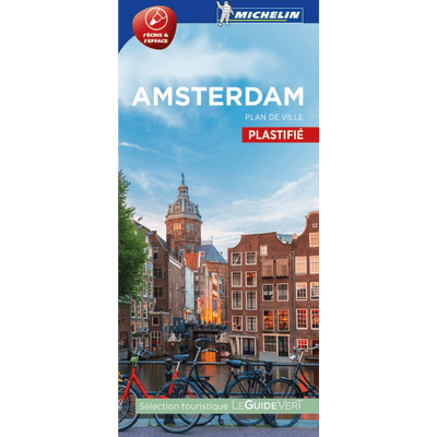 Michelin Amsterdam Map – laminated 1:12,500 city map with streets index, walking, driving and cycling routes, transport info, parking, and key public places.
